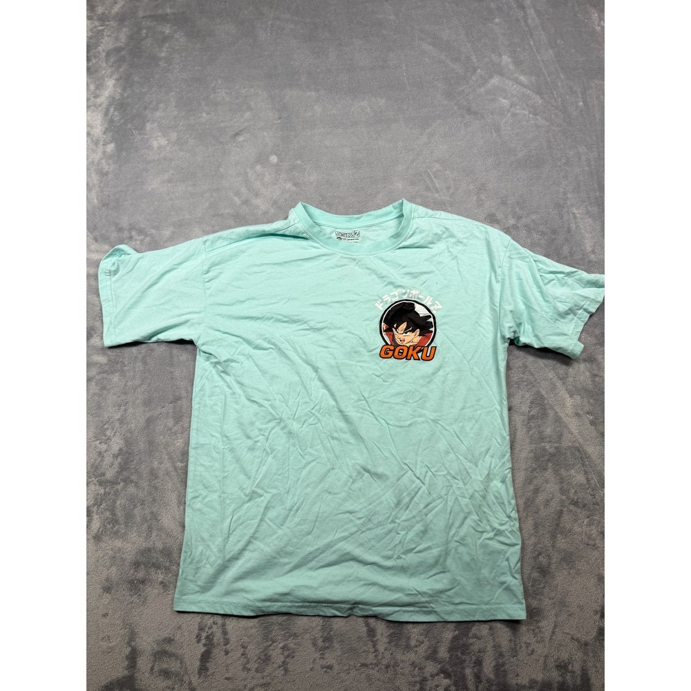 Dragon Ball Z T-Shirt Boys 18 Turquoise Blue Goku Graphic Double Sided Crew Neck